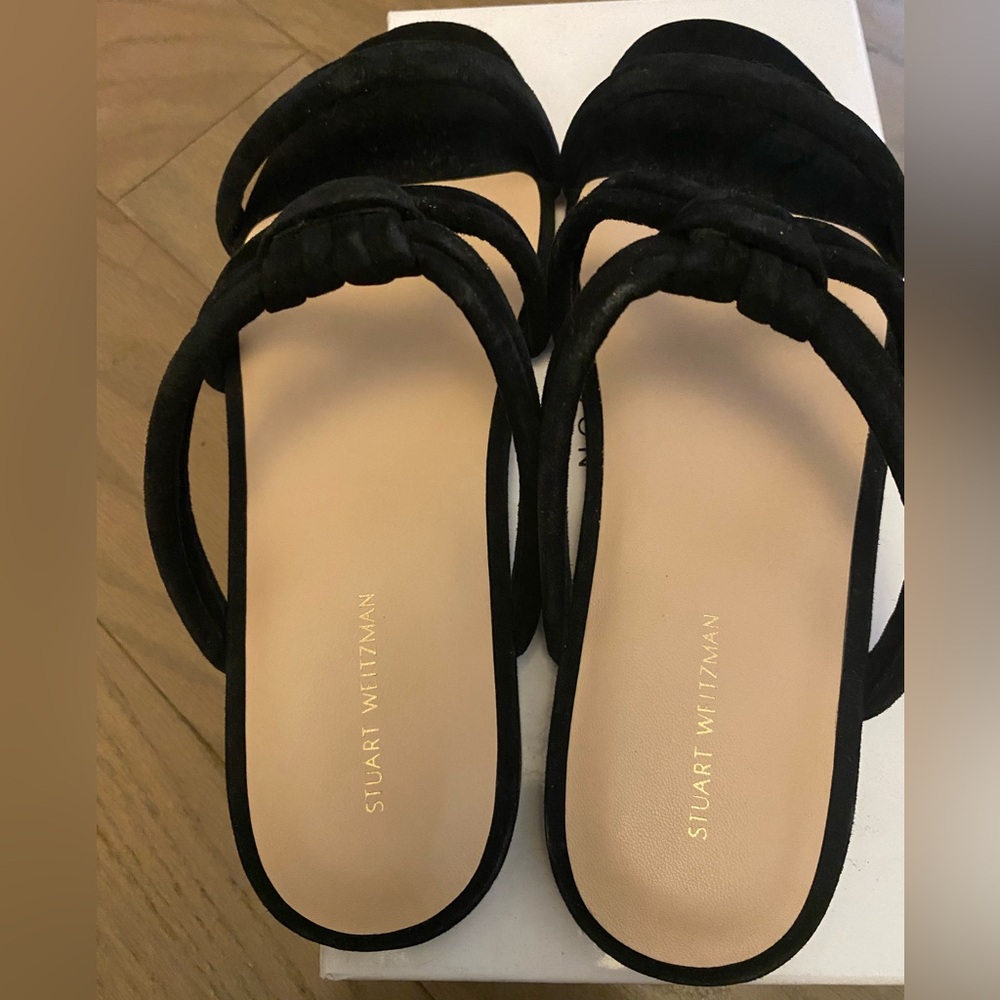 Stuart Weitzman Black Sandals Sleek Minimalist Design - Picture 5 of 7